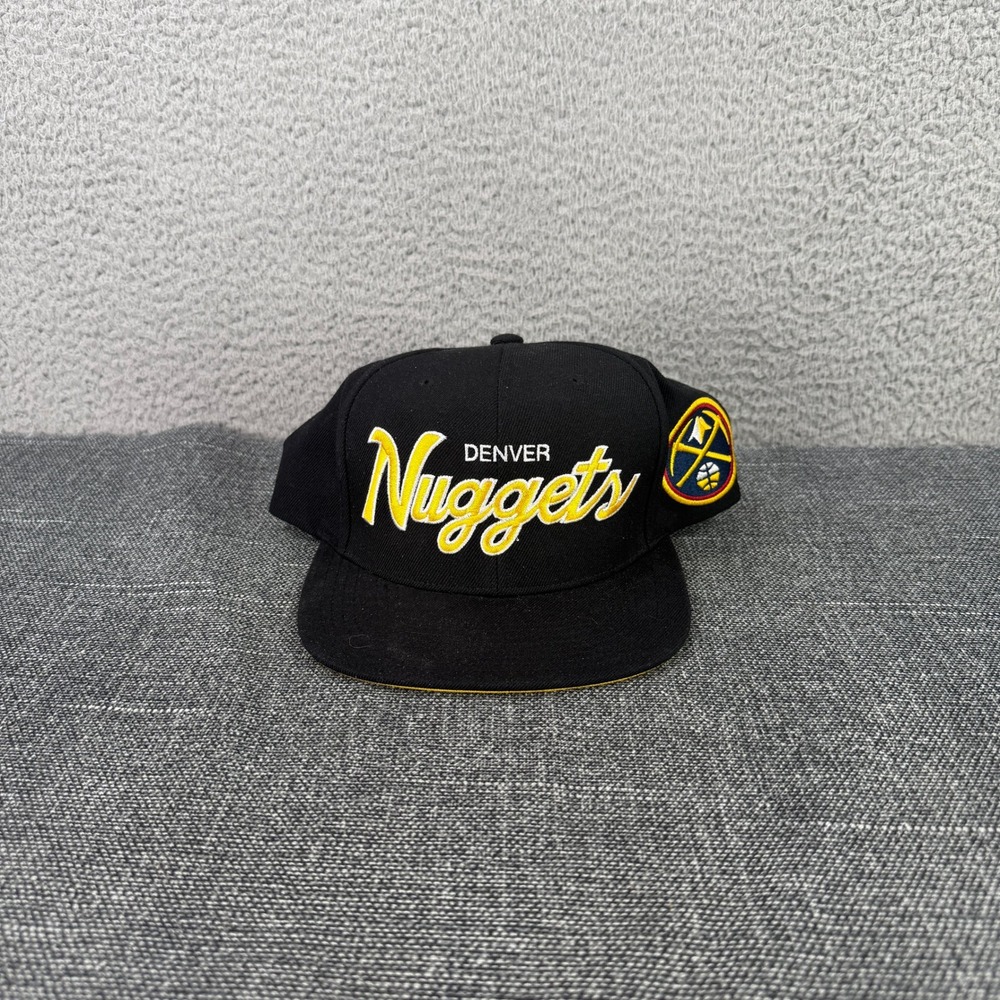 Denver Nuggets Script Snapback Hat Black Yellow NBA Side Patch Mitchell & Ness